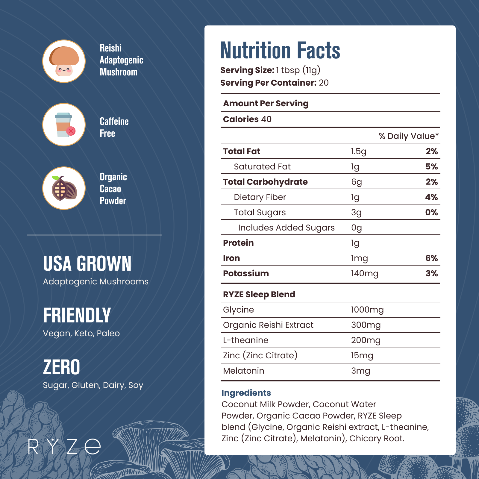 RYZE Hot Cocoa - with 6 Sleep Superfoods to Help Fall Asleep and Stay Asleep - Soft Pick