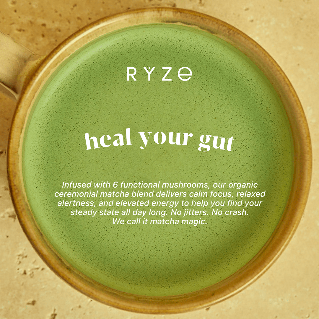 RYZE Matcha - with 6 Organic Adaptogenic Mushrooms Grown In USA and Ceremonial-Grade Japanese Matcha - Ready Routine